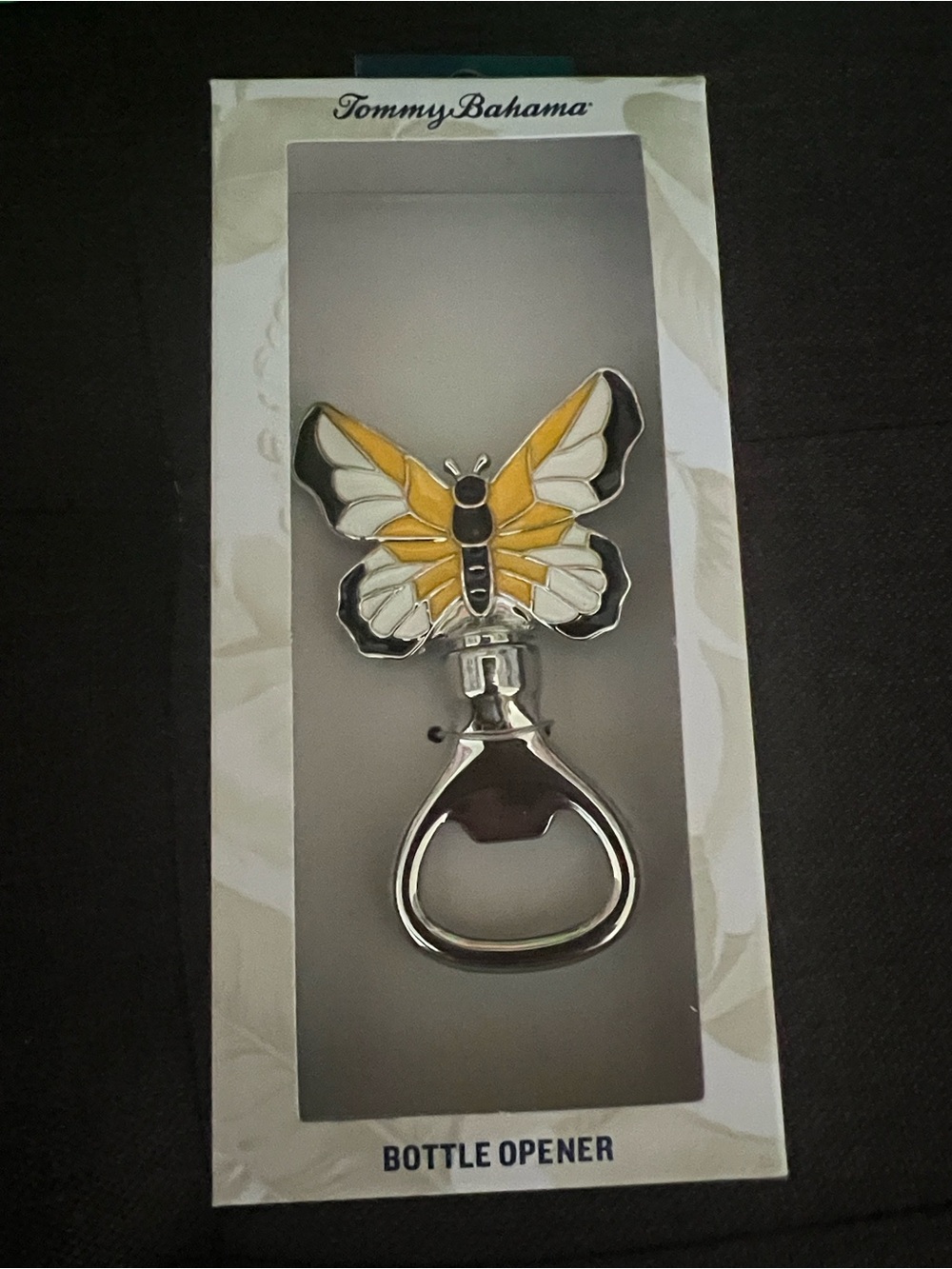 2555* “2x4”Tommy Bahama Yellow & White Butterfly Bottle Opener